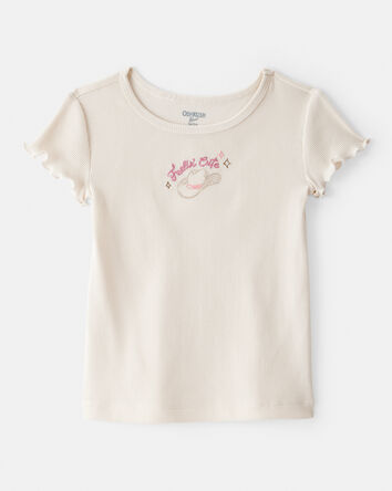 Toddler Girl Cowgirl Hat Cotton Short-Sleeve Top - Ivory, 