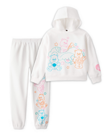 Girls 2-Piece Care Bears Pullover Hoodie & Active Pants Set - White, 