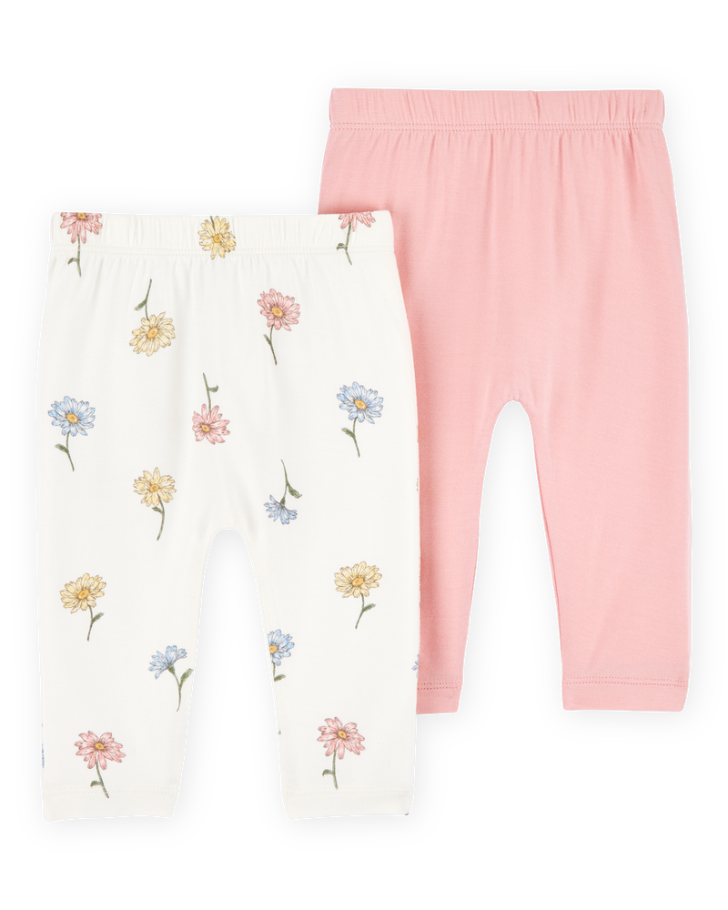Baby Girl 2-Pack PurelySoft Pull-On Pants - Pink/Ivory, image 2 of 7 slides