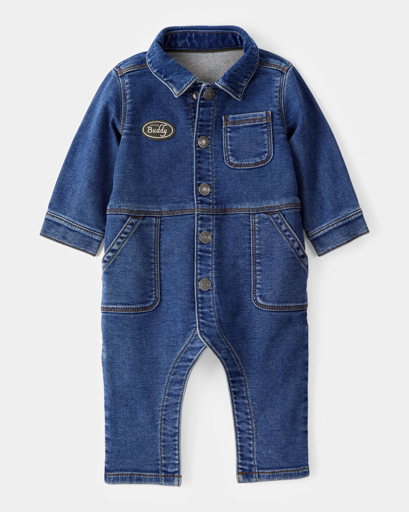 Baby Little Buddy Snap-Up Denim Jumpsuit - Blue, image 1 of 5 slides