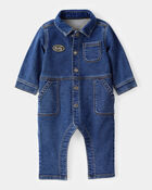 Baby Little Buddy Snap-Up Denim Jumpsuit - Blue, image 1 of 5 slides