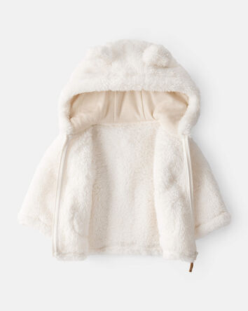 Baby Sherpa Long-Sleeve Hooded Zip-Up Jacket - Ivory, 