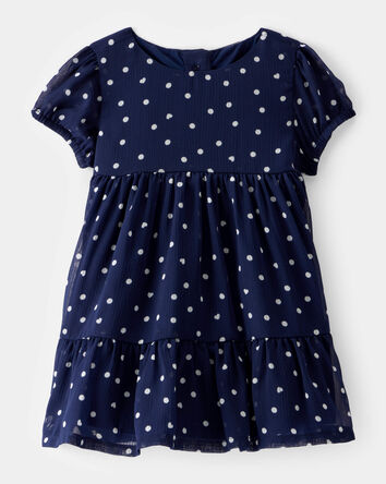 Baby Polka Dot Chiffon Crinkle Short-Sleeve Dress - Navy, 