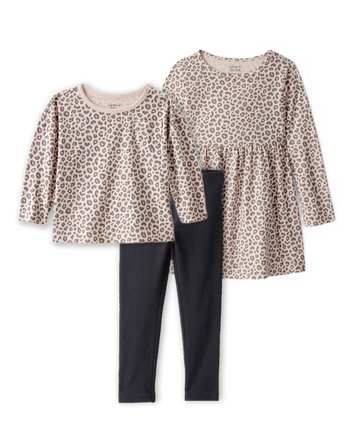 Toddler Girl 3-Piece Leopard Print Outfit & Dress Set - Brown/Black, 