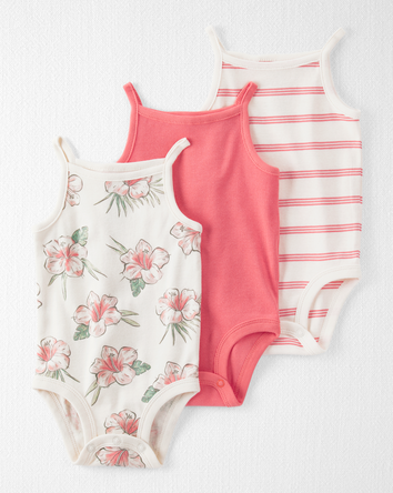 Baby Girl 3-Pack Organic Cotton Rib Bodysuits, 