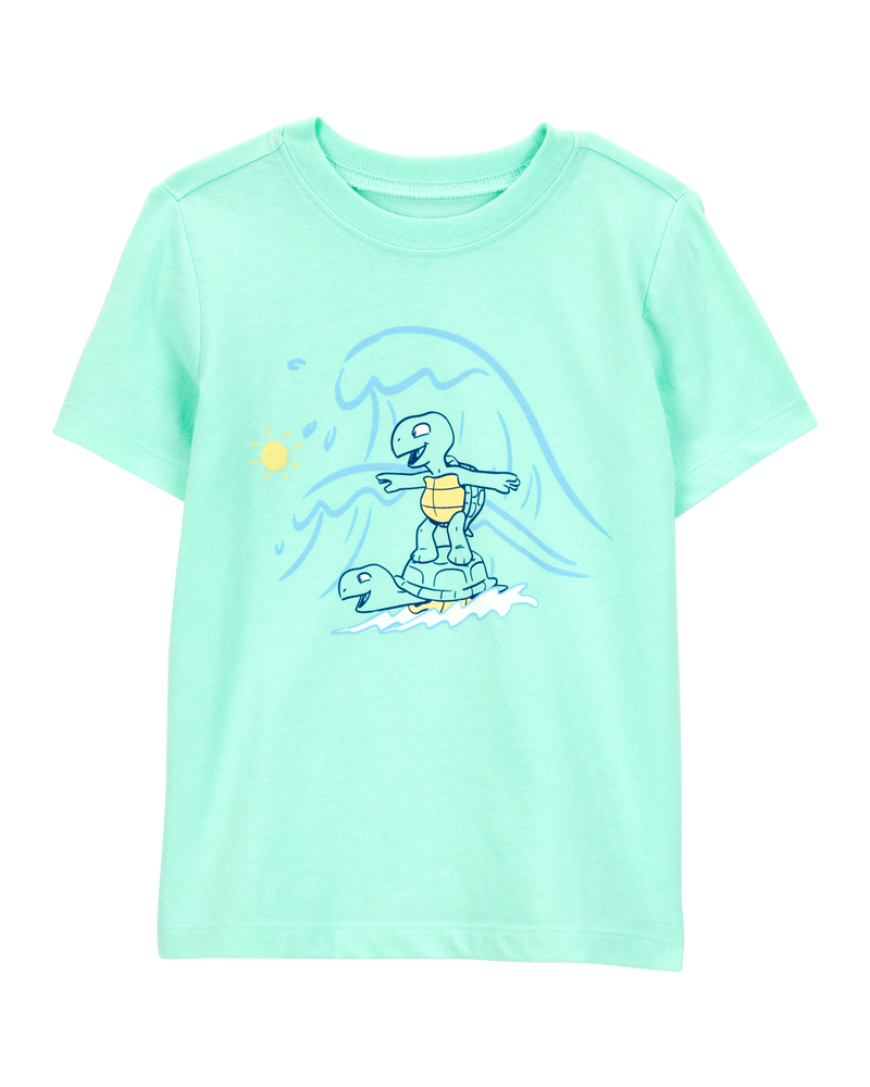 Toddler Boy Surfing Turtle Short-Sleeve Graphic Tee - Aqua, image 1 of 3 slides