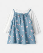 Baby Girl 2-Piece Floral Long-Sleeve Dress Set - Blue, image 2 of 6 slides