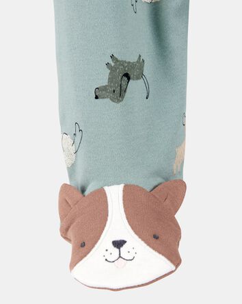 Baby Boy Dog Print 2-Way Zip Cotton Sleep & Play Pajamas - Green, 