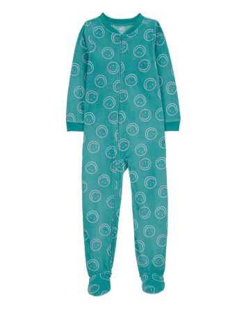 Girls 1-Piece Smiley Face Fleece Footie Pajamas, 