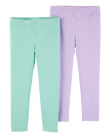 Baby 2-Pack Turquoise & Purple Cotton Stretch Leggings, 