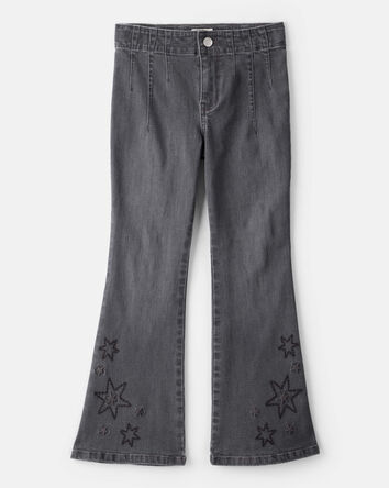 Girls Star Print Denim Bootcut Jeans - Black, 