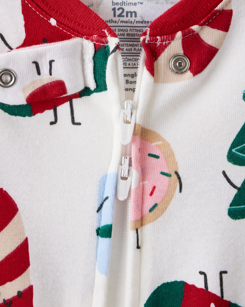 Baby Festive Friends Christmas 100% Cotton Long-Sleeve Snug Fit 2-Way Zip 1-Piece Pajamas - White, image 2 of 4 slides