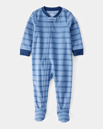 Baby Boy 1-Piece Striped Fleece Footie Pajamas - Blue, 