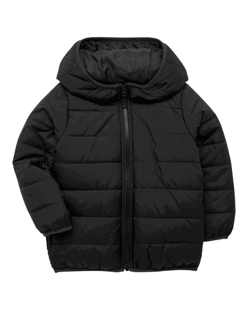 Kid Packable Hooded Puffer Jacket - Black, 