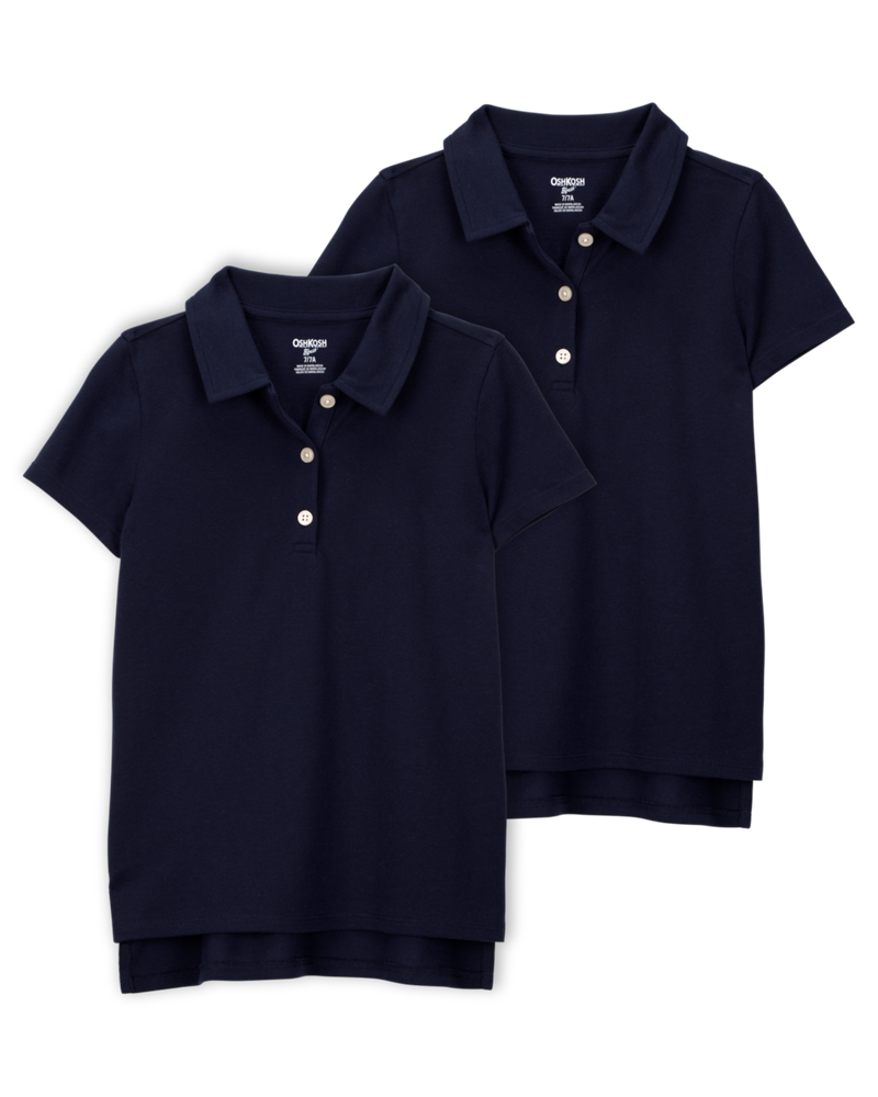 Kid 2-Pack Pique Uniform Polo Shirts - Navy, image 1 of 3 slides
