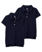 Kid 2-Pack Pique Uniform Polo Shirts - Navy, image 1 of 3 slides