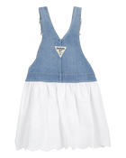 Toddler Stretch Denim Eyelet Jumper Dress, image 2 of 5 slides