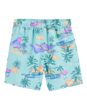 Boys Tropical-Print Pull-On Swim Trunks, 