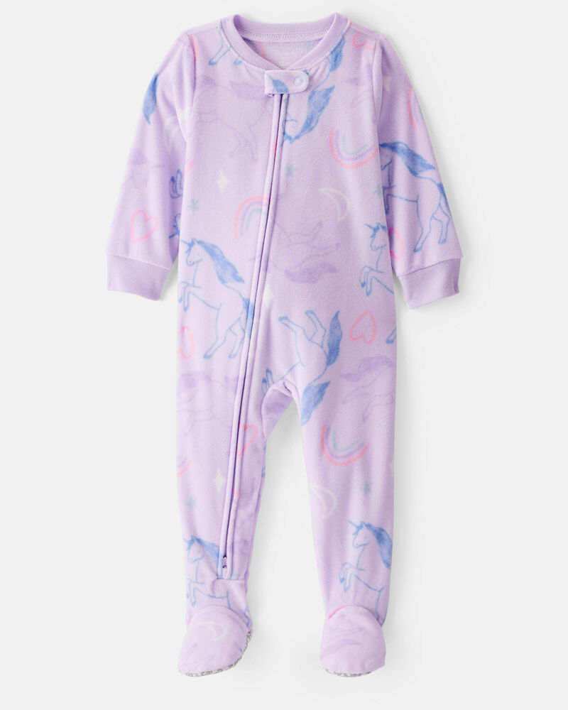 Toddler Girl Unicorn Loose Fit Long-Sleeve 1-Piece Pajamas - Purple, image 1 of 3 slides