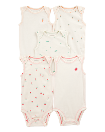 Baby 5-Pack Vegetables Sleeveless Bodysuits - Ivory, 