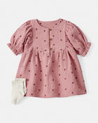 Baby Girl 2-Piece Acorn Print Short-Sleeve Dress Set - Pink, image 1 of 6 slides