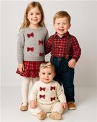 Toddler Girl Bow Cotton Long-Sleeve Sweater - Grey, image 2 of 5 slides