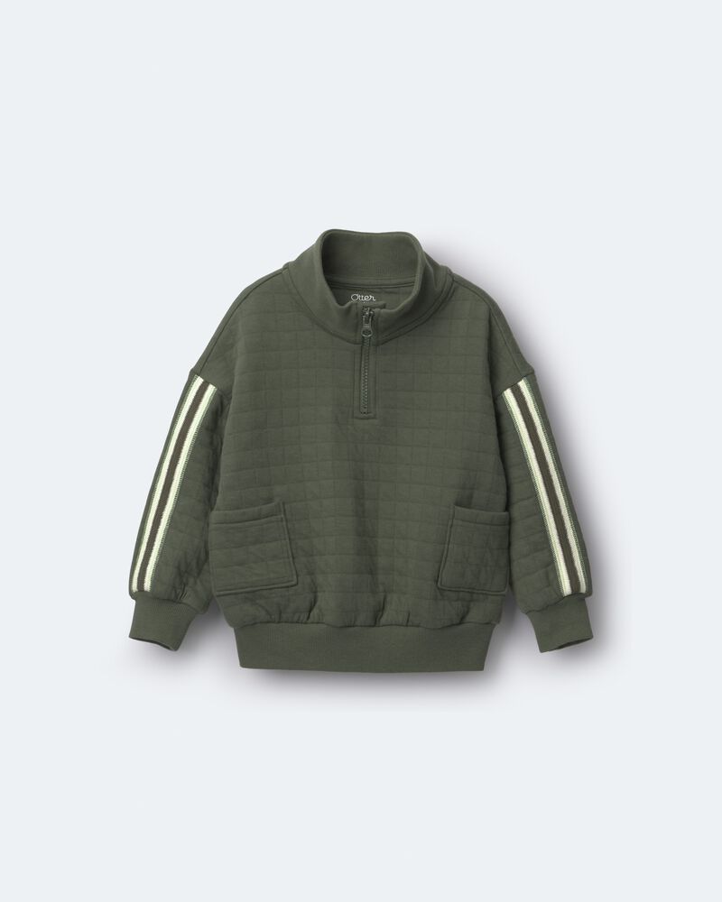 Toddler Boy Quarter-Zip Sweatshirt with Pockets - Olive, image 2 of 6 slides
