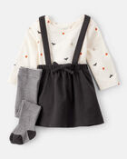 Baby Girl 3-Piece Halloween Tee & Jumper Set - White/Black, image 1 of 6 slides