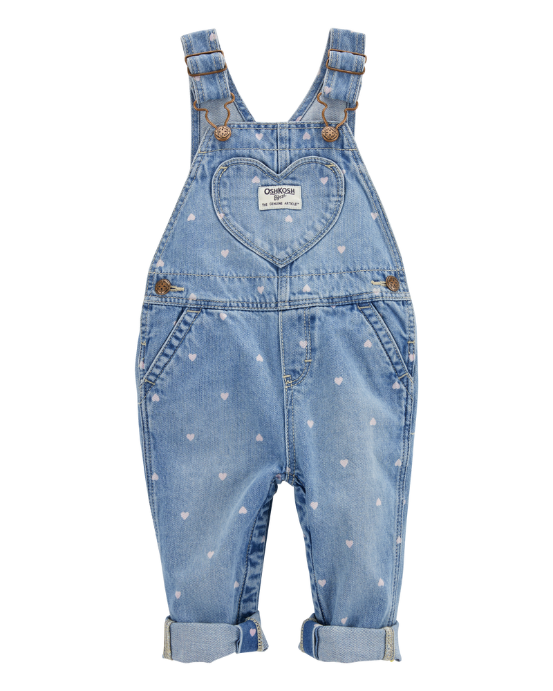 Baby Heart-Print Knit Denim Overalls - Blue, image 1 of 5 slides