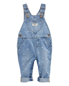 Baby Heart-Print Knit Denim Overalls - Blue, image 1 of 5 slides