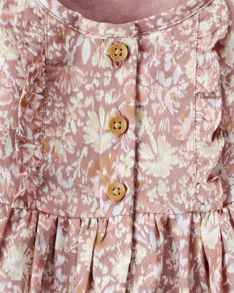 Baby Girl Floral Cotton Long-Sleeve Dress - Pink, image 4 of 5 slides