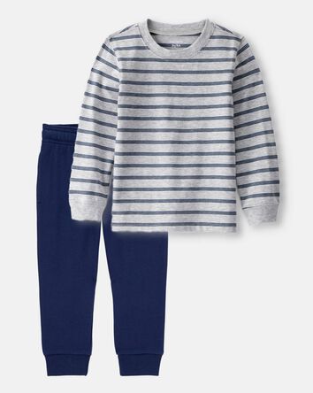 Toddler Boy 2-Piece Striped Long-Sleeve Tee & Joggers Set - Grey/Navy
, 