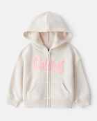 Baby Girl 2-Piece DayDream Fleece Fleece Hooded Zip-Up Jacket & Joggers Set - Cream, Pink, image 2 of 7 slides