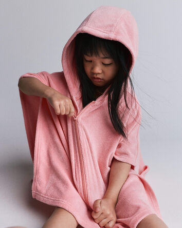 Toddler Girl French Terry Hooded Poncho Towel - Light Pink, 