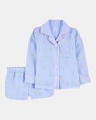Toddler Bee Print Loose Fit 2-Piece Pajamas - Blue, image 1 of 3 slides