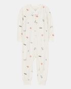 Toddler Camp Print Zip-Up PurelySoft Footless 1-Piece Pajamas - Ivory, image 1 of 5 slides