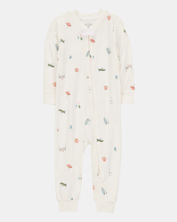 Toddler Camp Print Zip-Up PurelySoft Footless 1-Piece Pajamas - Ivory, 