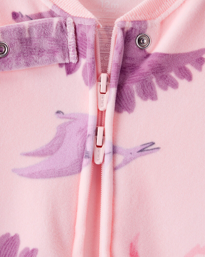 Baby Girl Dinosaur DreamPlush Snug Fit 2-Way Zip 1-Piece Pajamas - Pink, image 2 of 4 slides