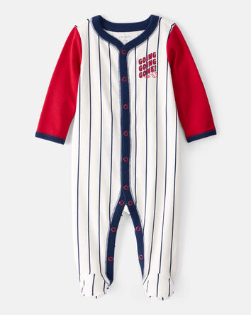 Baby Baseball Snap-Up Cotton Sleep & Play Pajamas, 