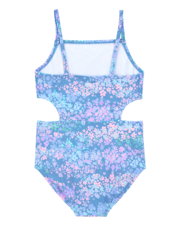 Girls 1-Piece Floral Cut-Out Swimsuit, 