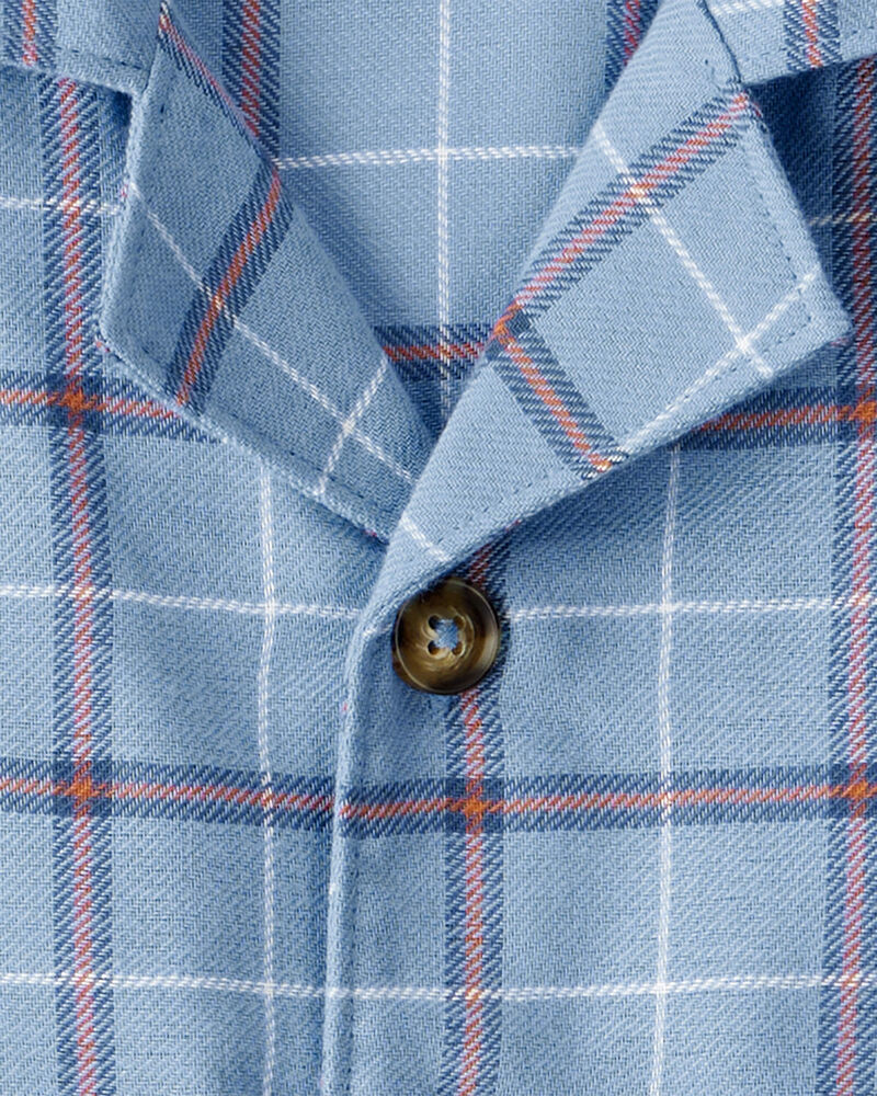 Toddler 2-Piece Plaid Coat Style Loose Fit Pajamas - Blue, image 2 of 3 slides