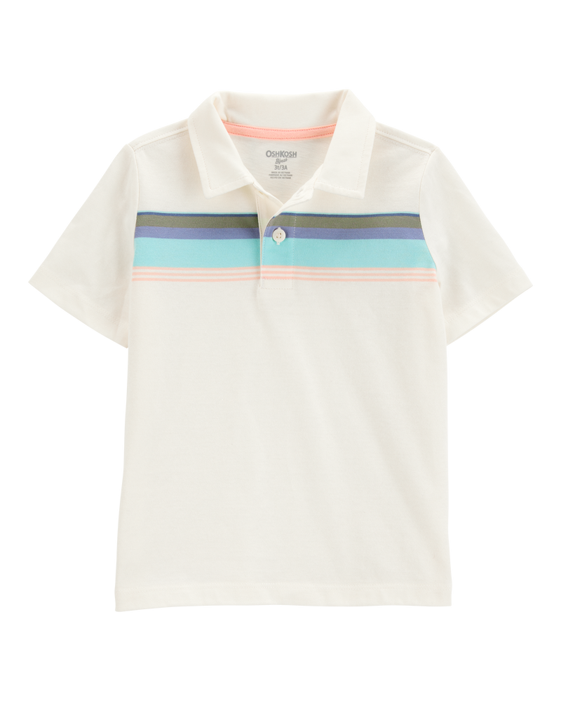 Toddler Boy Striped Short-Sleeve Polo - Cream, image 1 of 3 slides