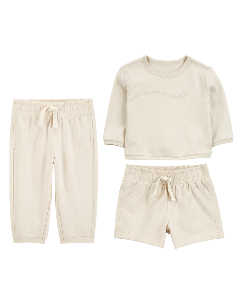 Baby 3-Piece French Terry Mix-and-Match Outfit Set - Cream, image 1 of 9 slides