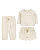 Baby 3-Piece French Terry Mix-and-Match Outfit Set - Cream, image 1 of 9 slides