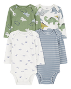 Baby 4-Pack Long-Sleeve Dinosaur Bodysuits, image 1 of 7 slides
