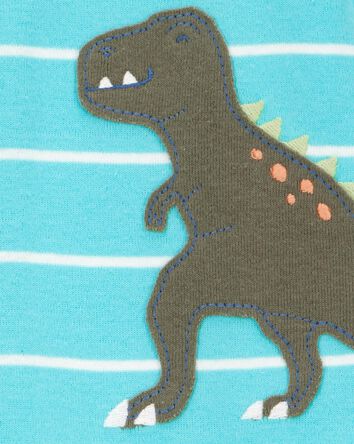 Baby Boy 1-Piece Striped Dinosaur Print 100% Snug Fit Cotton Footie Pajamas - Turquoise, 