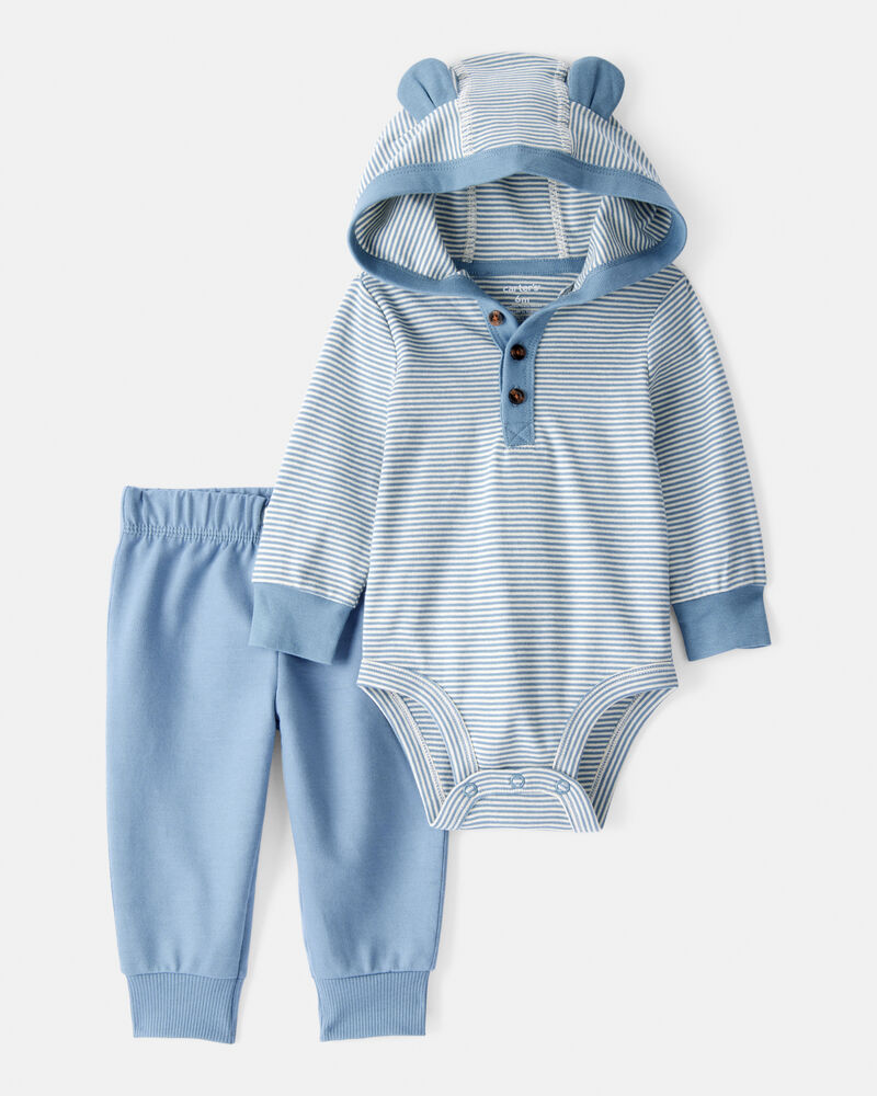 Baby Boy 2-Piece Bear Cotton Long-Sleeve Bodysuit & Pant Set - Blue, image 1 of 5 slides