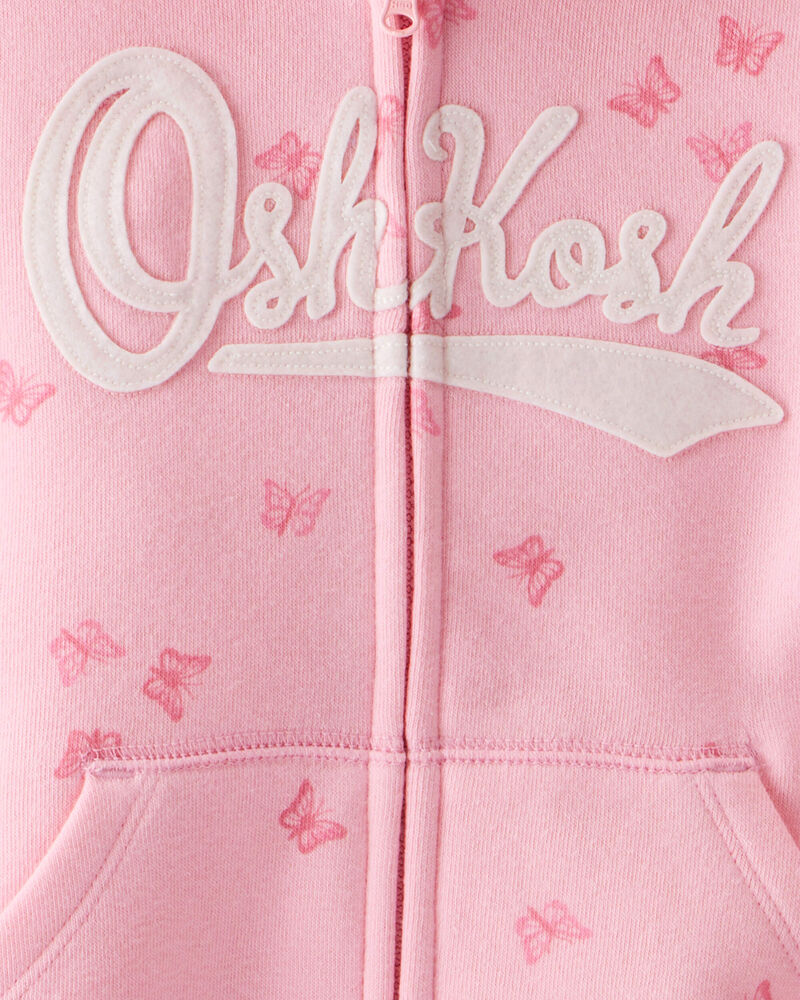 Toddler Butterfly Print OshKosh Logo Zip Jacket - Pink, image 2 of 3 slides
