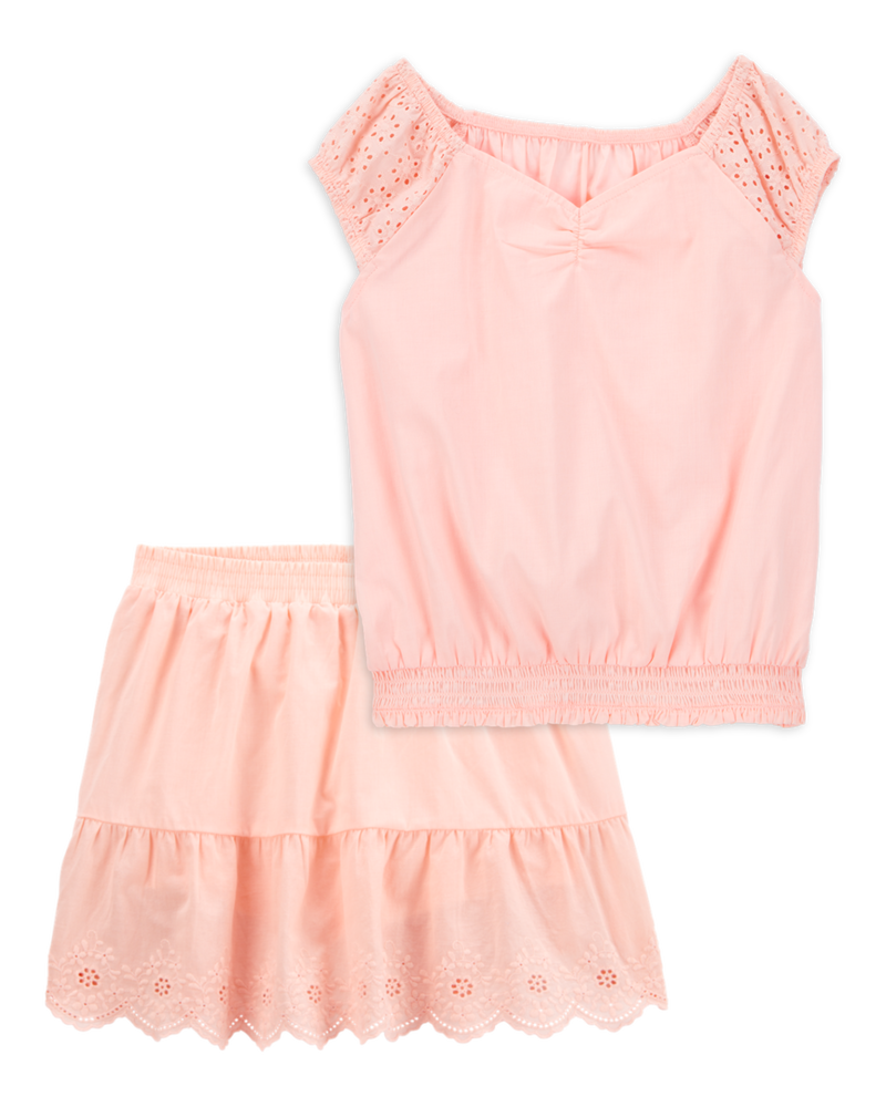 Kid 2-Piece Cinched Fashion Top & Eyelet Skort Set, image 1 of 6 slides