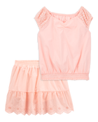 Kid 2-Piece Cinched Fashion Top & Eyelet Skort Set, image 1 of 6 slides